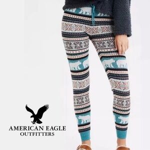American Eagle Outfitters Women's Teal Polar Bear Fair Isle Lounge Leggings